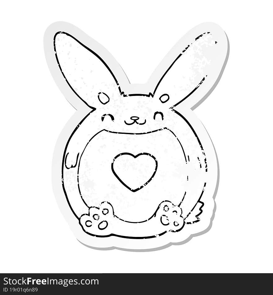 distressed sticker of a cartoon rabbit with love heart