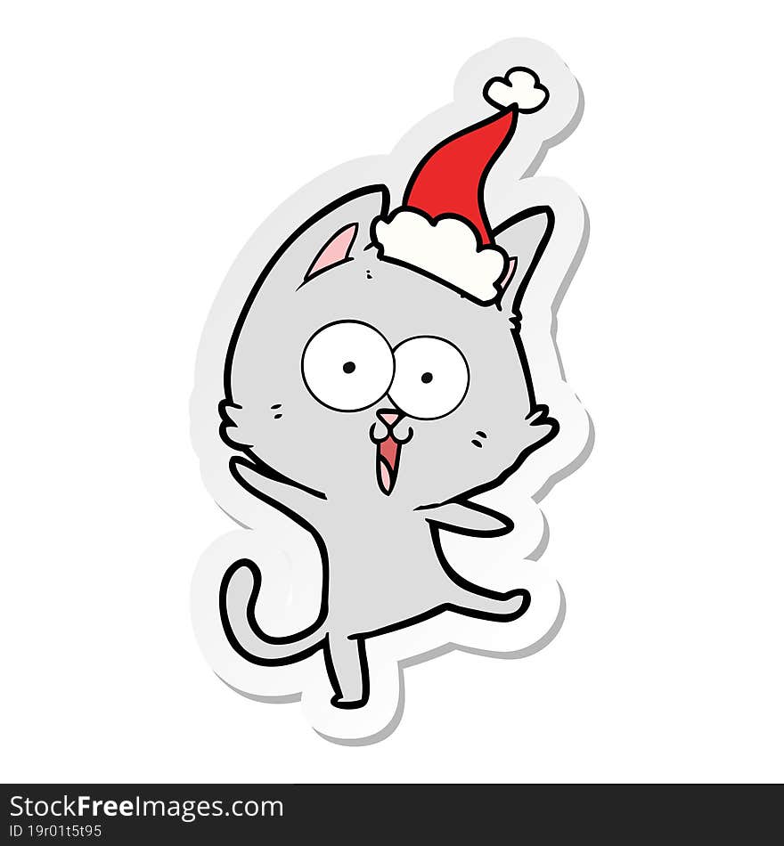 funny sticker cartoon of a cat wearing santa hat