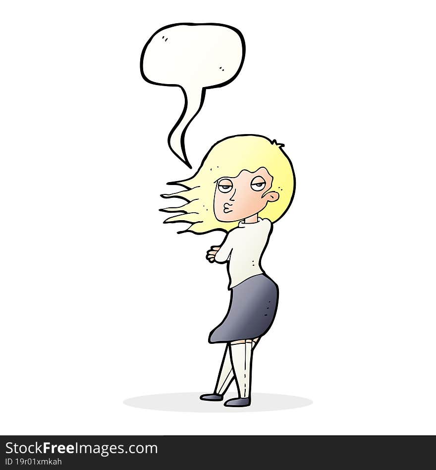 Cartoon Woman Making Photo Face With Speech Bubble