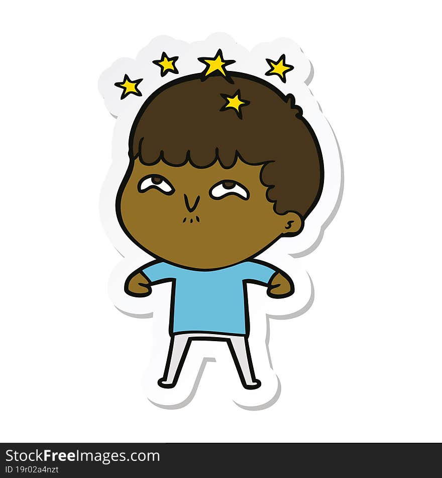 sticker of a cartoon amazed boy