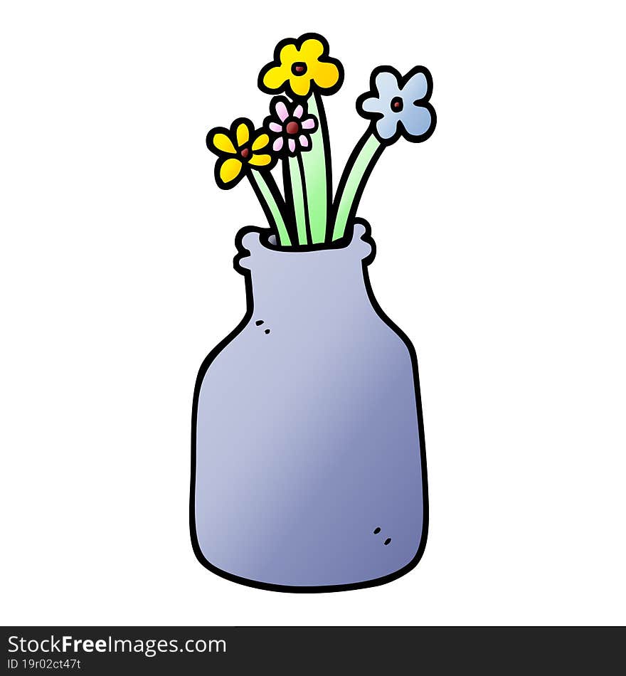 Vector Gradient Illustration Cartoon Flowers In Vase