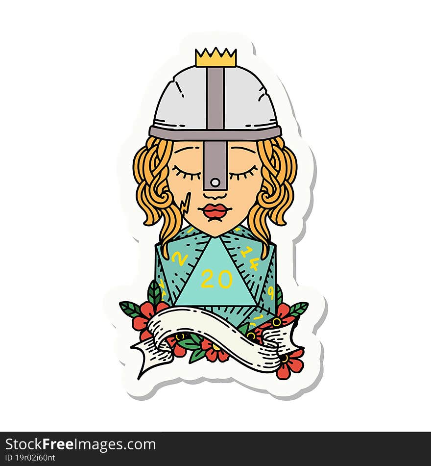 human fighter with natural twenty dice roll sticker