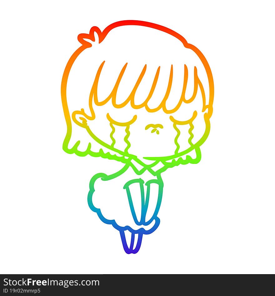 rainbow gradient line drawing of a cartoon woman crying