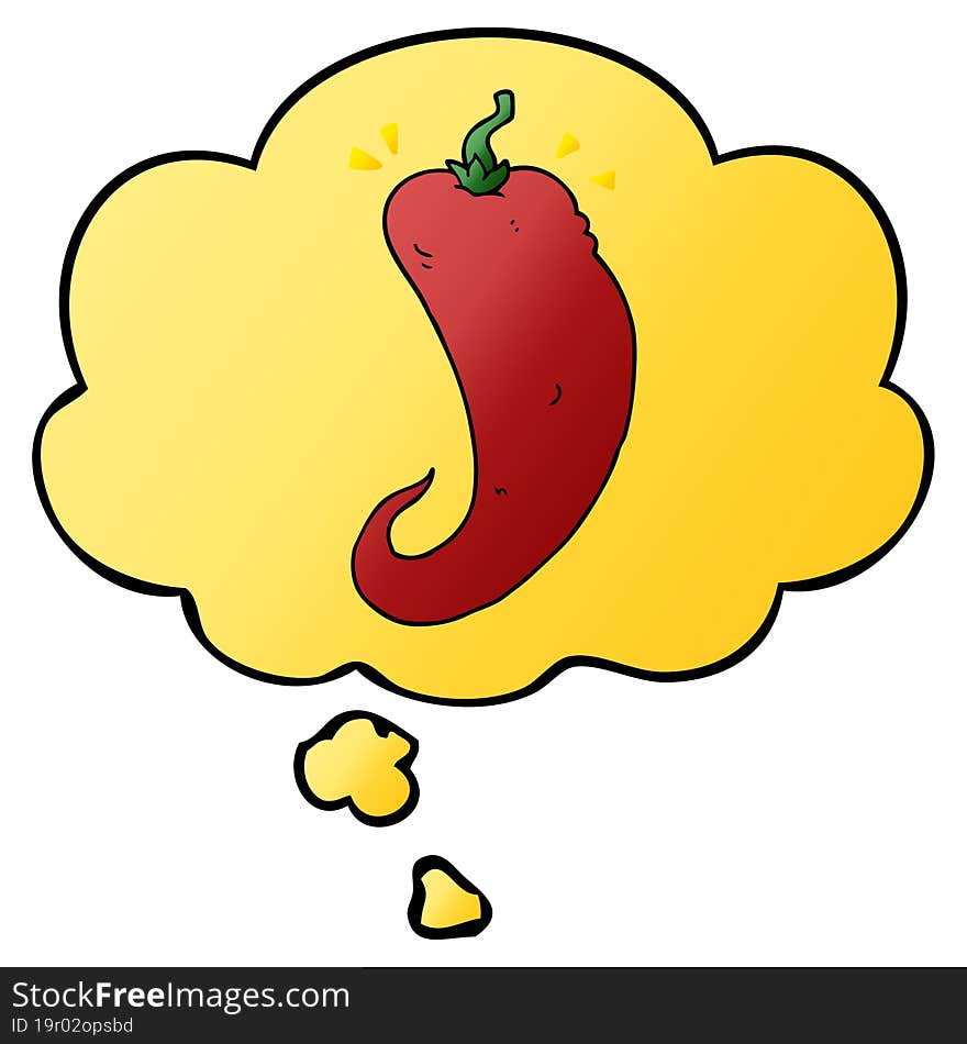 cartoon chili pepper and thought bubble in smooth gradient style