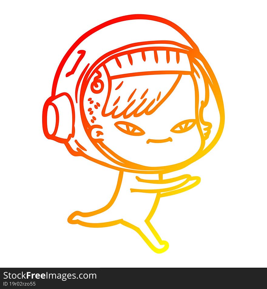 Warm Gradient Line Drawing Cartoon Astronaut Woman