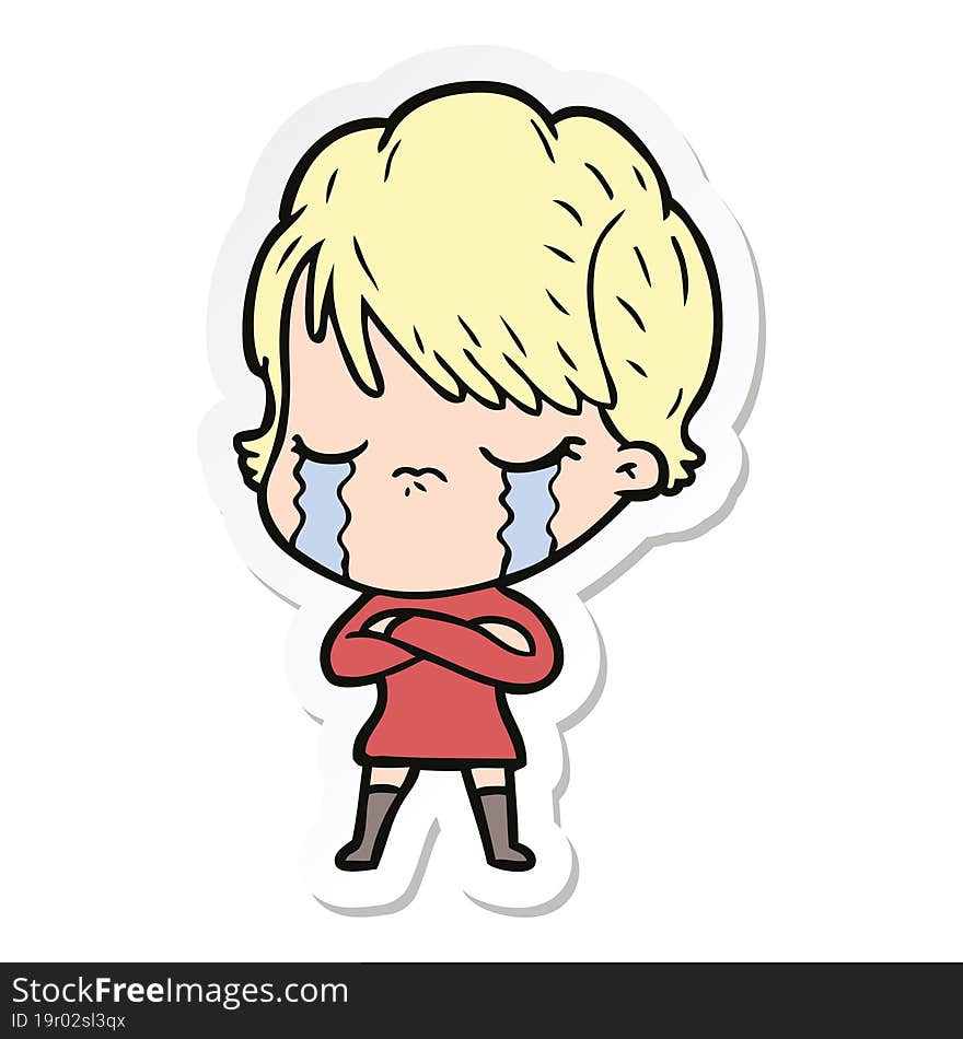 Sticker Of A Cartoon Woman Crying