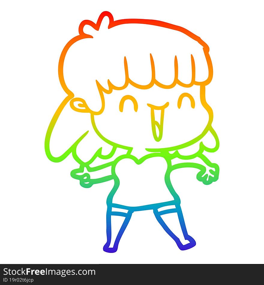 rainbow gradient line drawing of a cartoon woman