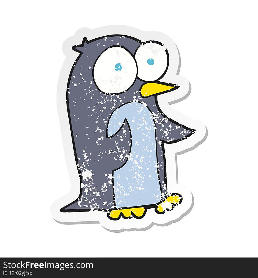 Retro Distressed Sticker Of A Cartoon Penguin