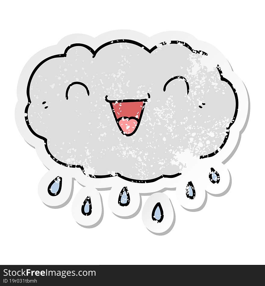 distressed sticker of a happy cartoon cloud