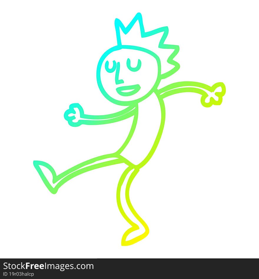 cold gradient line drawing of a cartoon dancing man