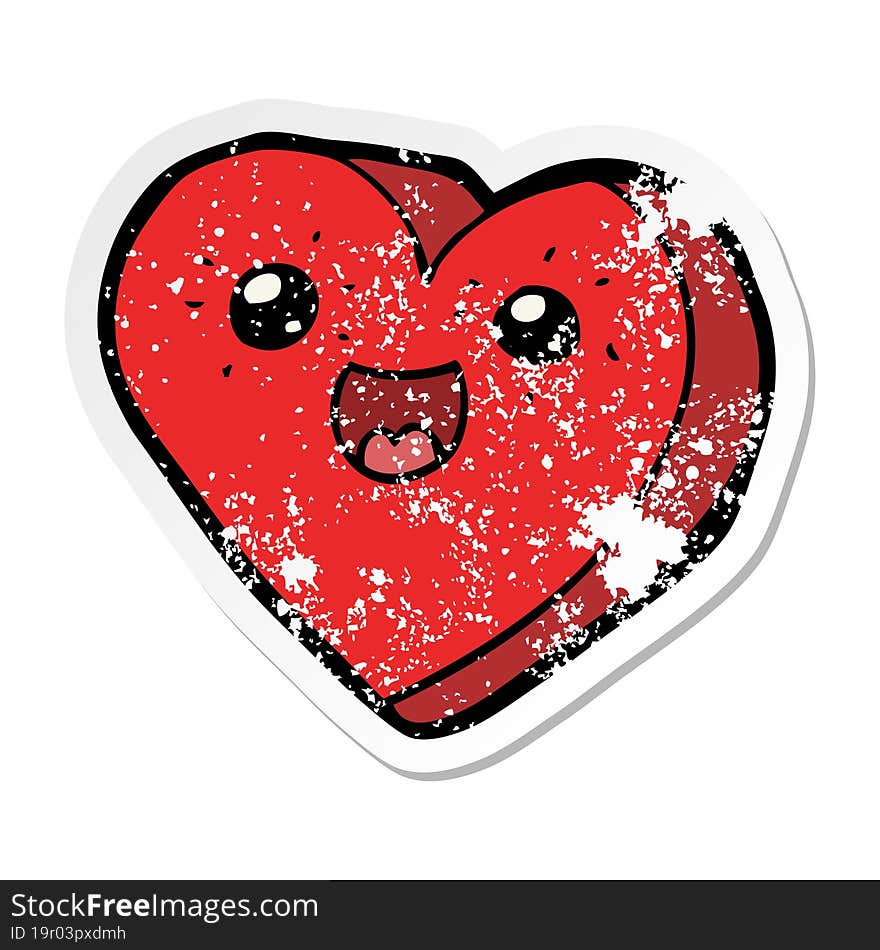 distressed sticker of a heart cartoon character