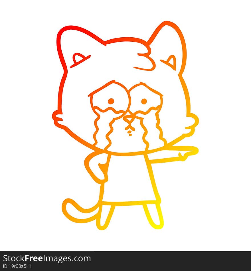 warm gradient line drawing cartoon crying cat