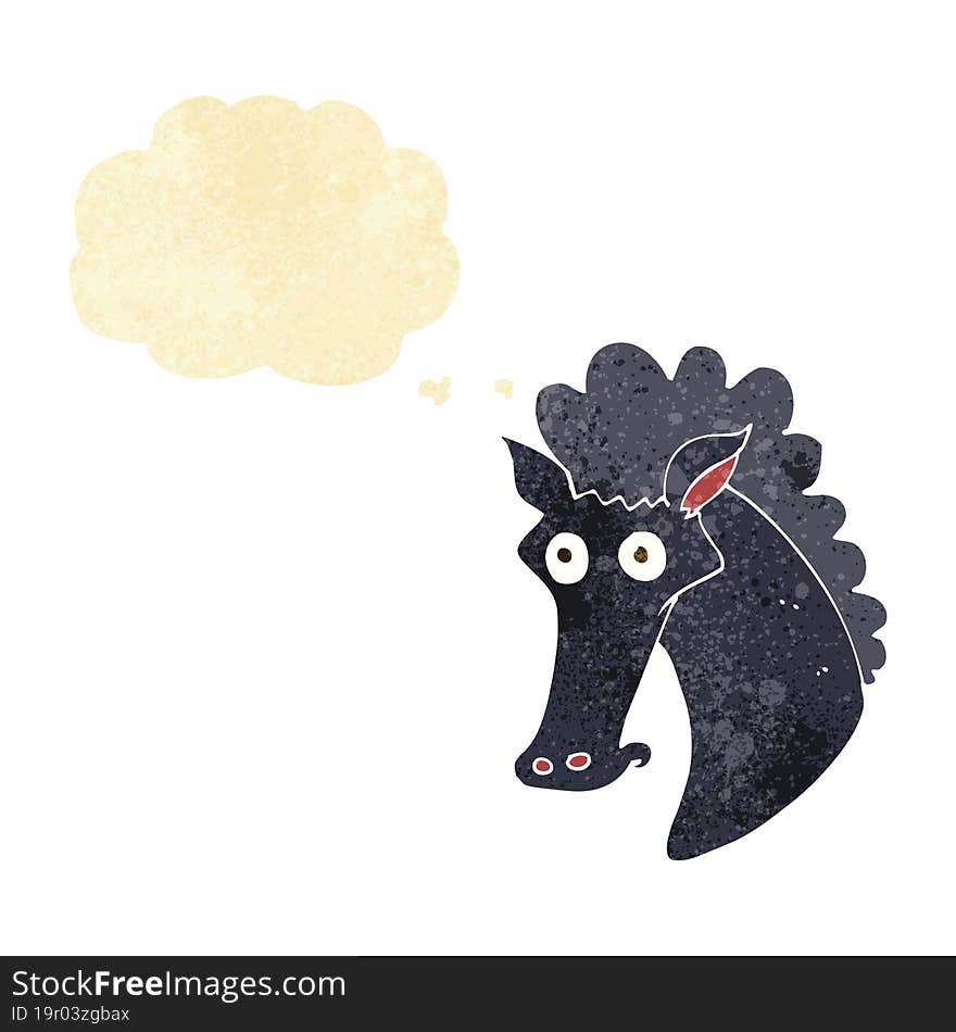 cartoon horse head with thought bubble