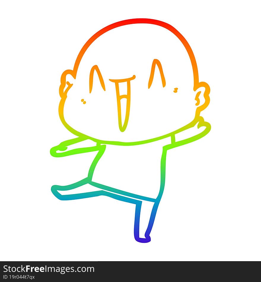 Rainbow Gradient Line Drawing Happy Cartoon Bald Man