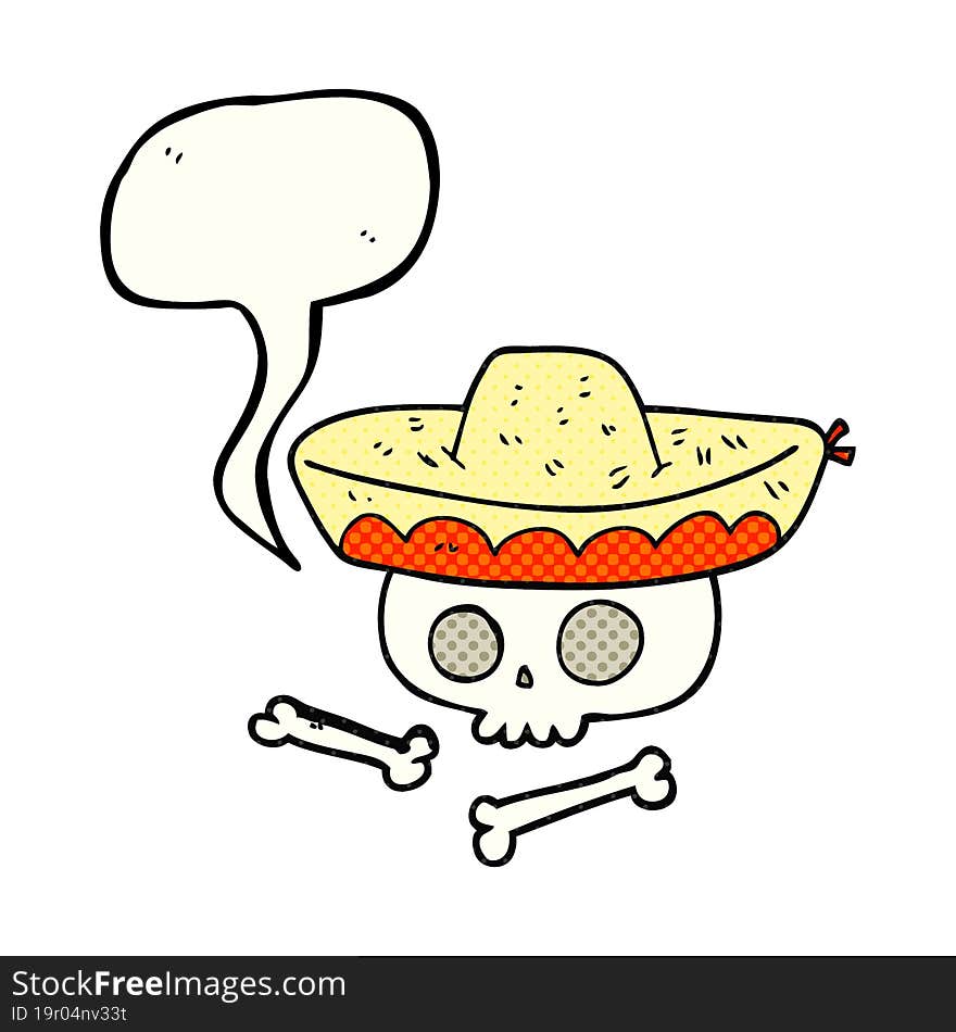 comic book speech bubble cartoon skull in mexican hat