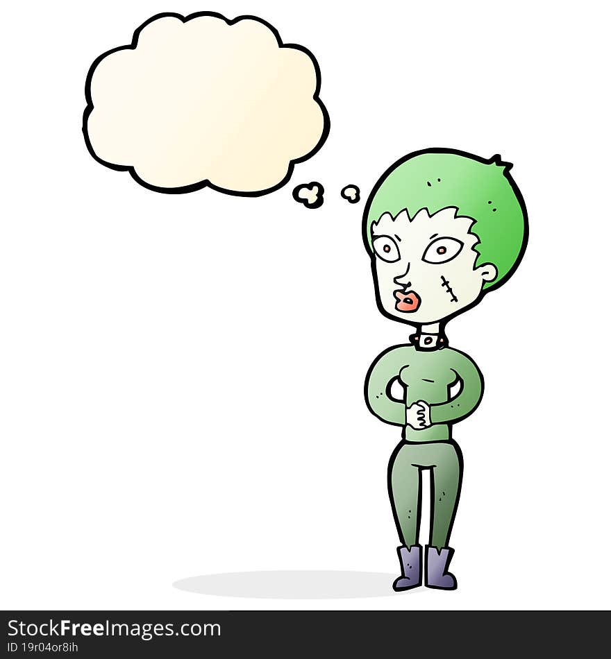 cartoon zombie girl with thought bubble