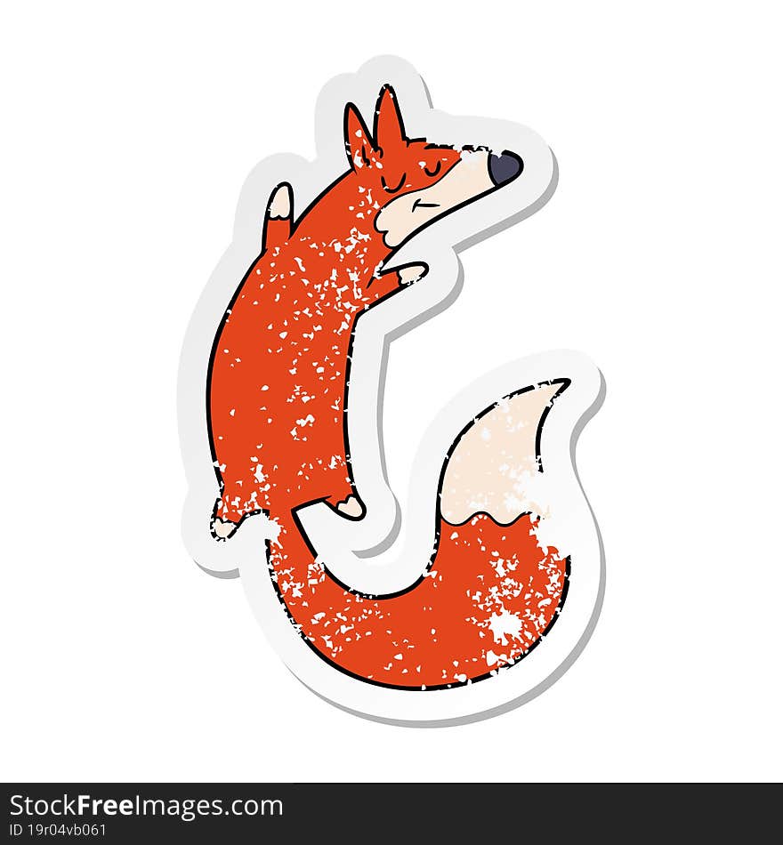 distressed sticker of a cartoon jumping fox