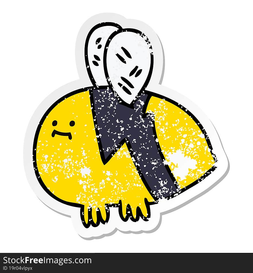 Distressed Sticker Of A Quirky Hand Drawn Cartoon Bumblebee