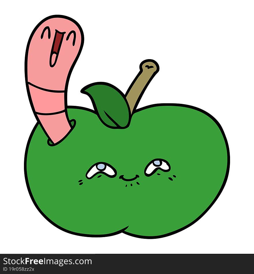 cartoon worm in happy apple. cartoon worm in happy apple