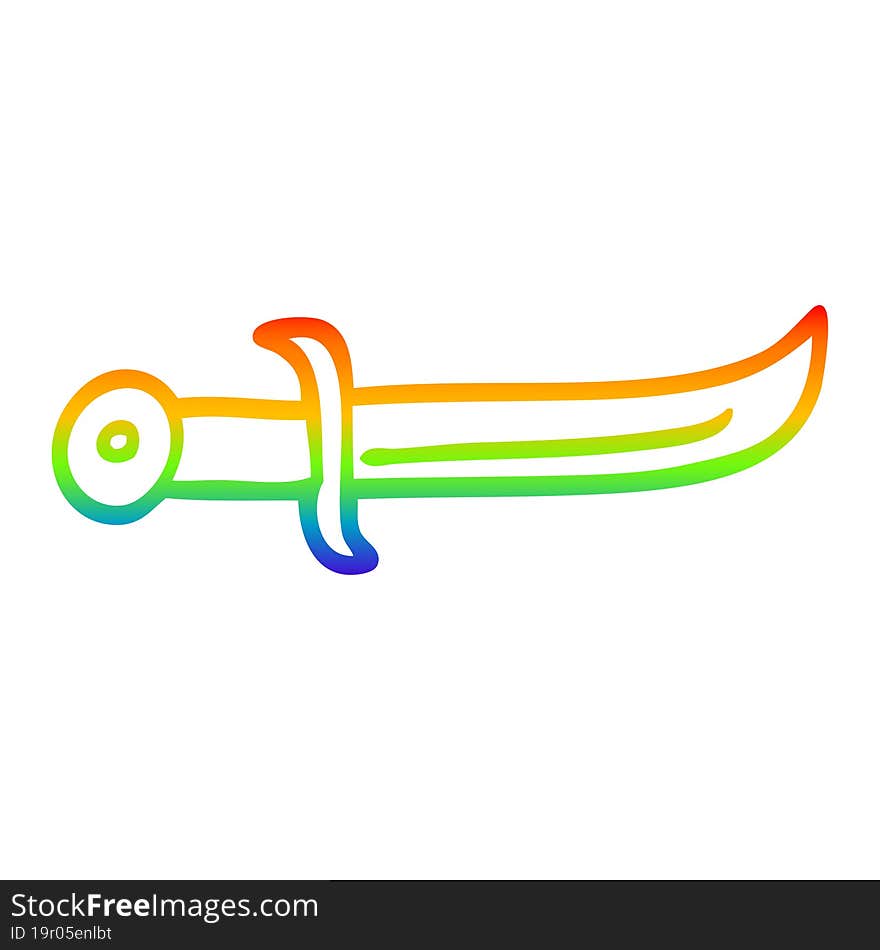 rainbow gradient line drawing cartoon curved dagger