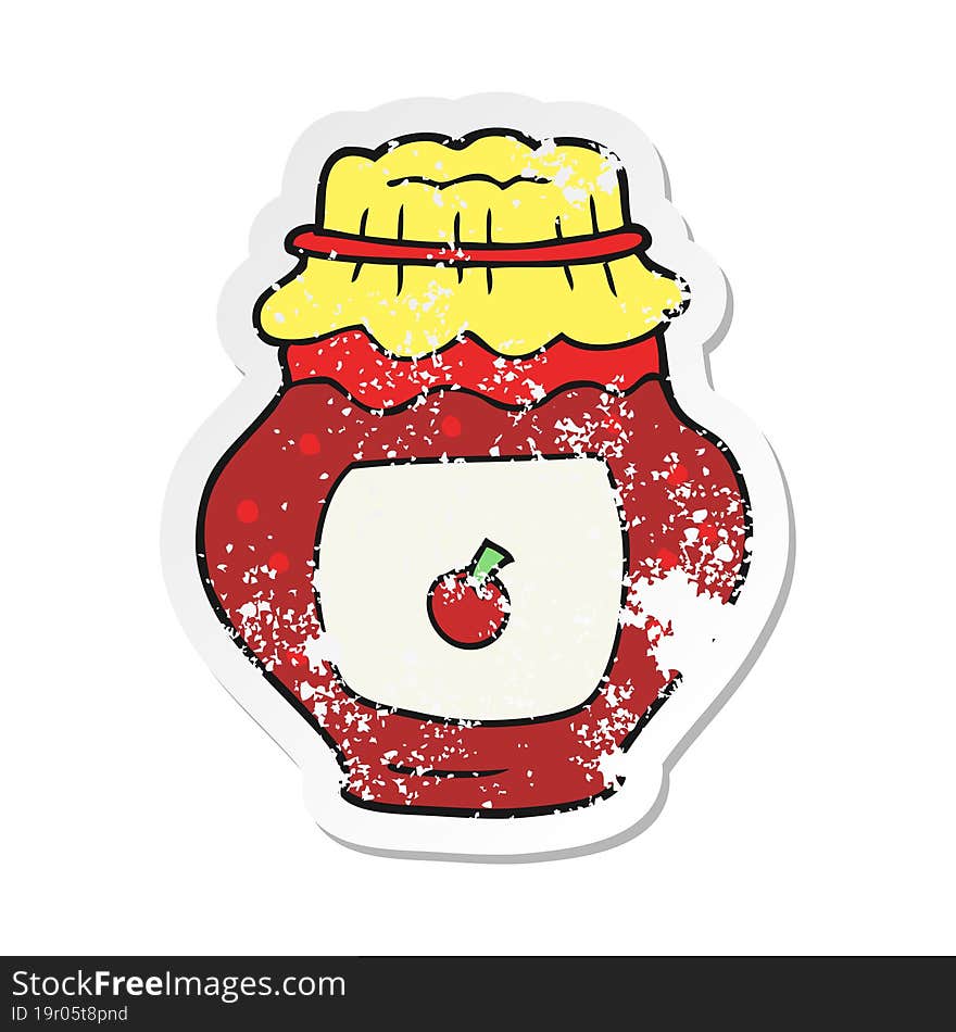 retro distressed sticker of a cartoon jar of jam