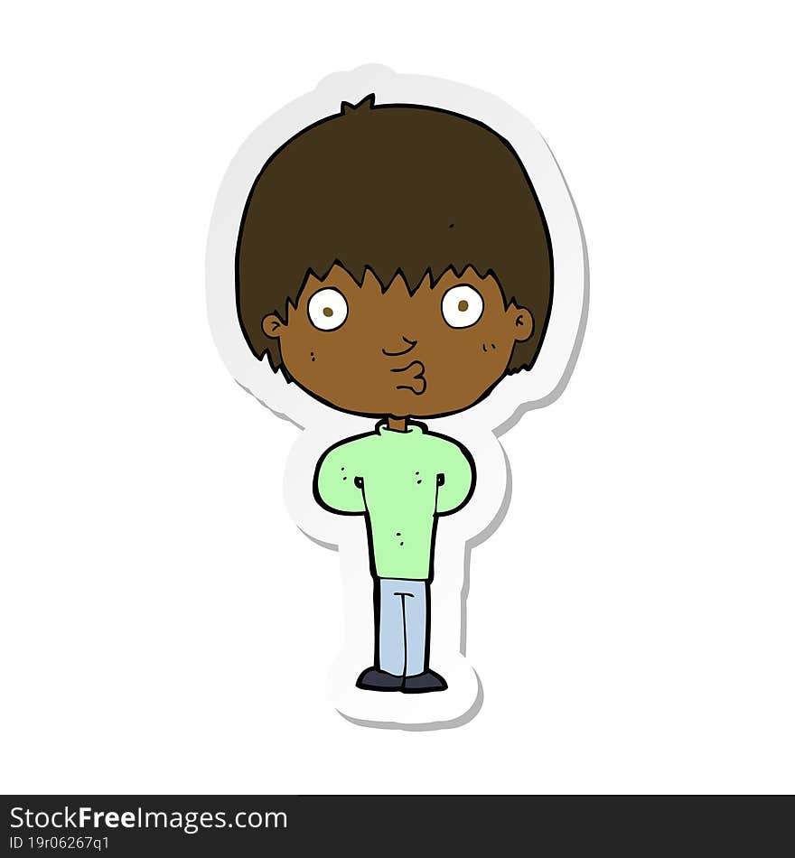 sticker of a cartoon whistling boy