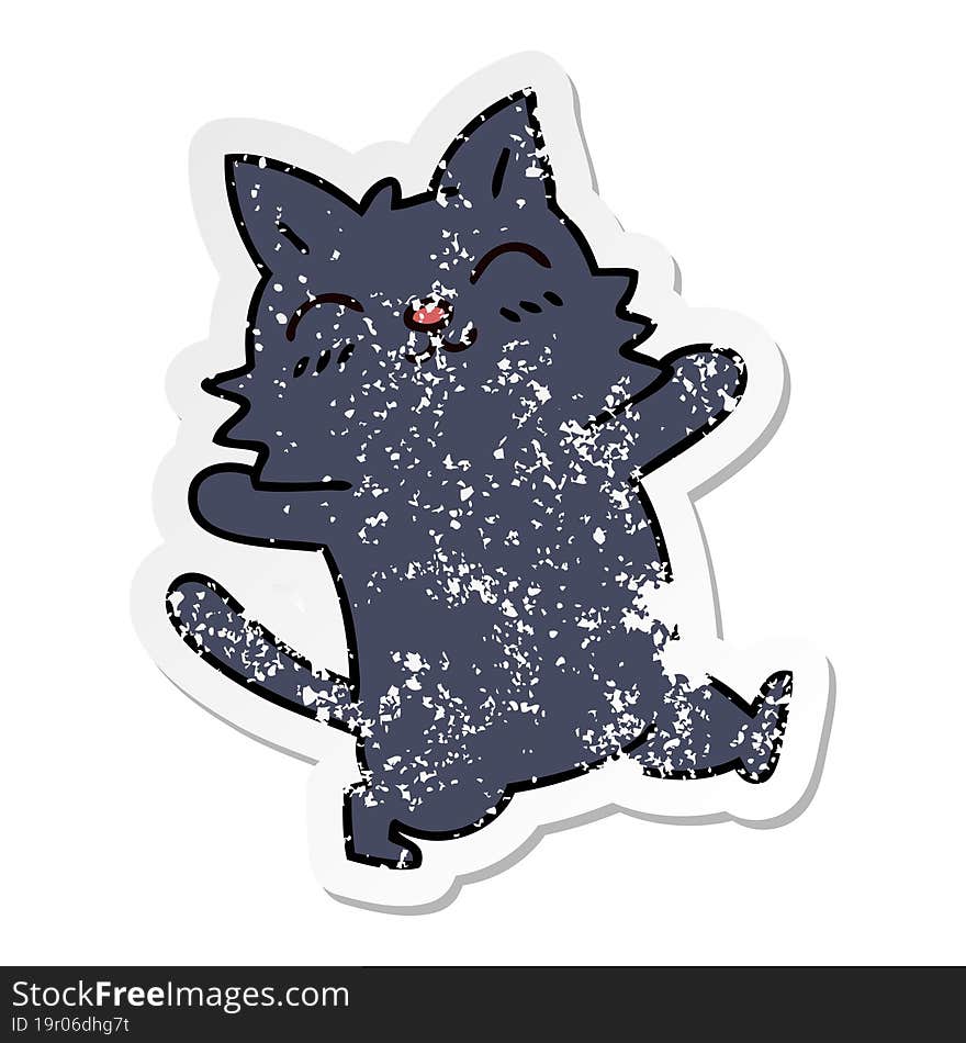 distressed sticker of a quirky hand drawn cartoon cat