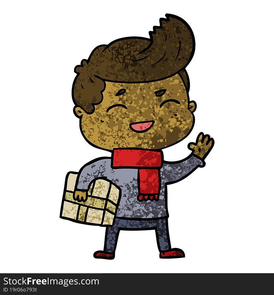 cartoon man laughing carrying parcel. cartoon man laughing carrying parcel