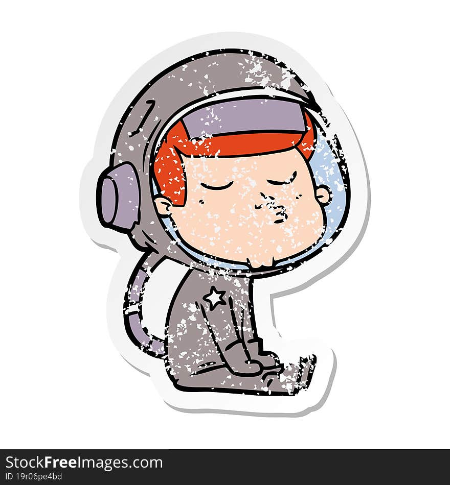 distressed sticker of a cartoon confident astronaut