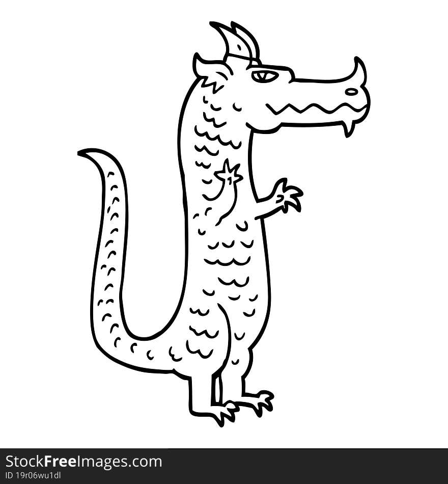 line drawing cartoon magical dragon