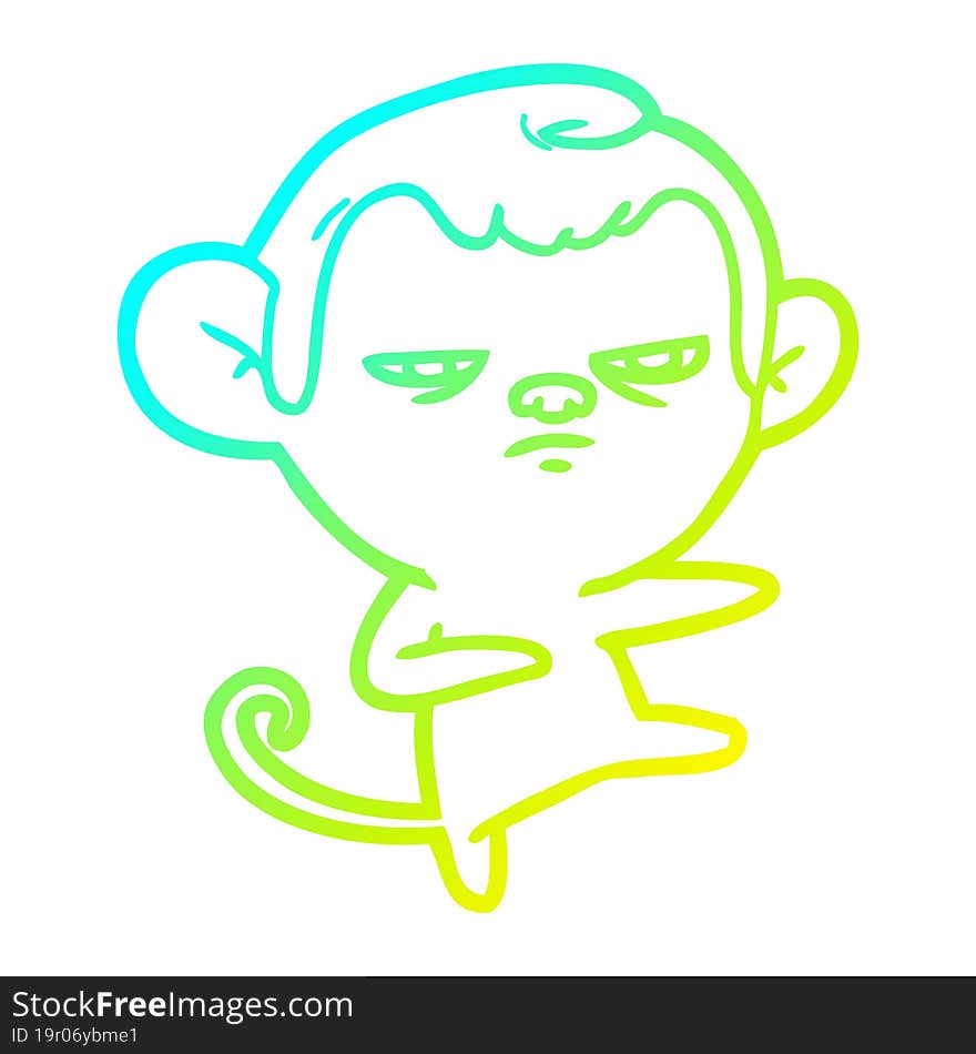 cold gradient line drawing of a cartoon annoyed monkey