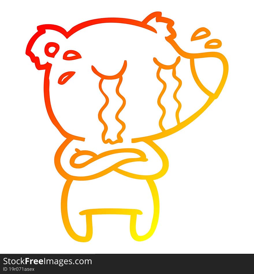 warm gradient line drawing cartoon crying bear