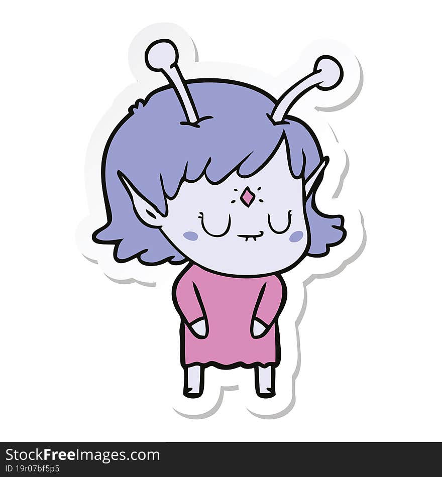 sticker of a cartoon alien girl