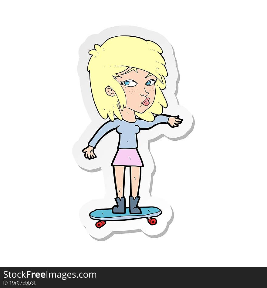 sticker of a cartoon woman on skateboard