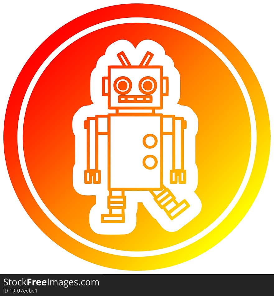 dancing robot circular icon with warm gradient finish. dancing robot circular icon with warm gradient finish