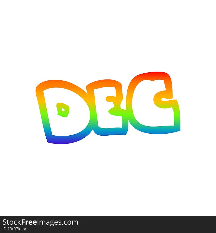 rainbow gradient line drawing of a cartoon month of december