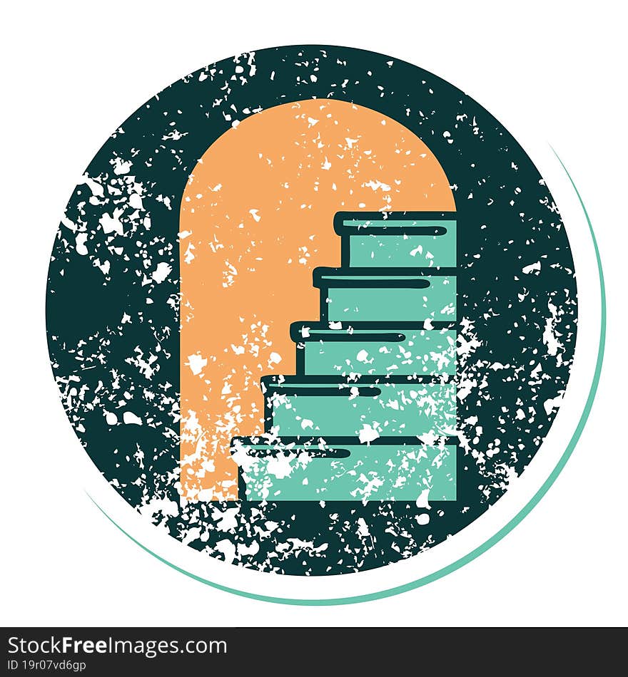 iconic distressed sticker tattoo style image of a doorway to steps. iconic distressed sticker tattoo style image of a doorway to steps