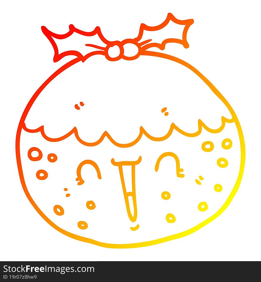 warm gradient line drawing cute cartoon christmas pudding