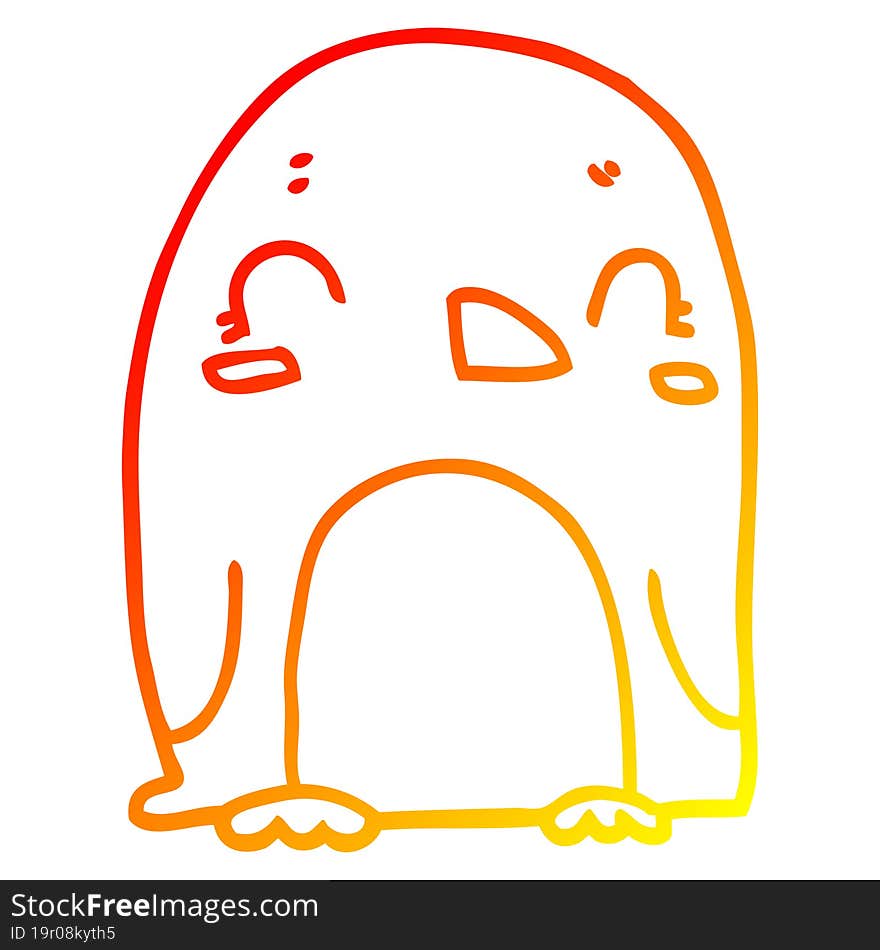 warm gradient line drawing cartoon penguin