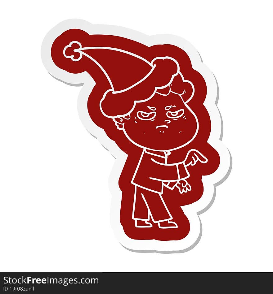 cartoon  sticker of a angry man wearing santa hat