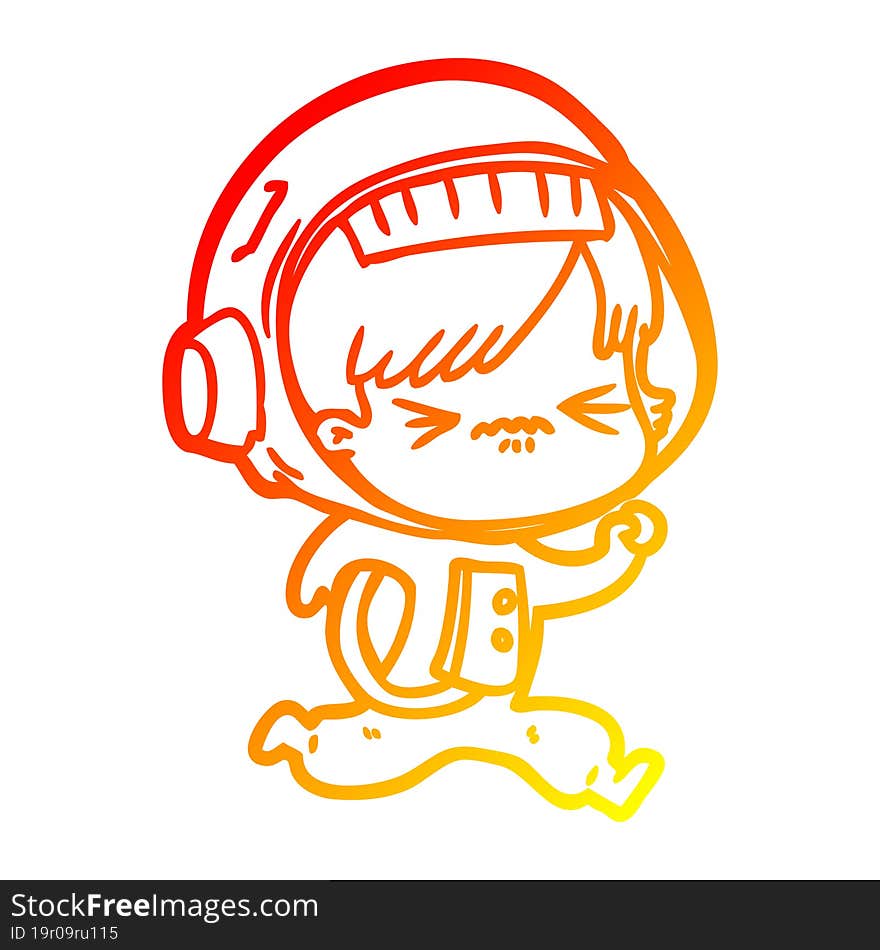 Warm Gradient Line Drawing Angry Cartoon Space Girl Running