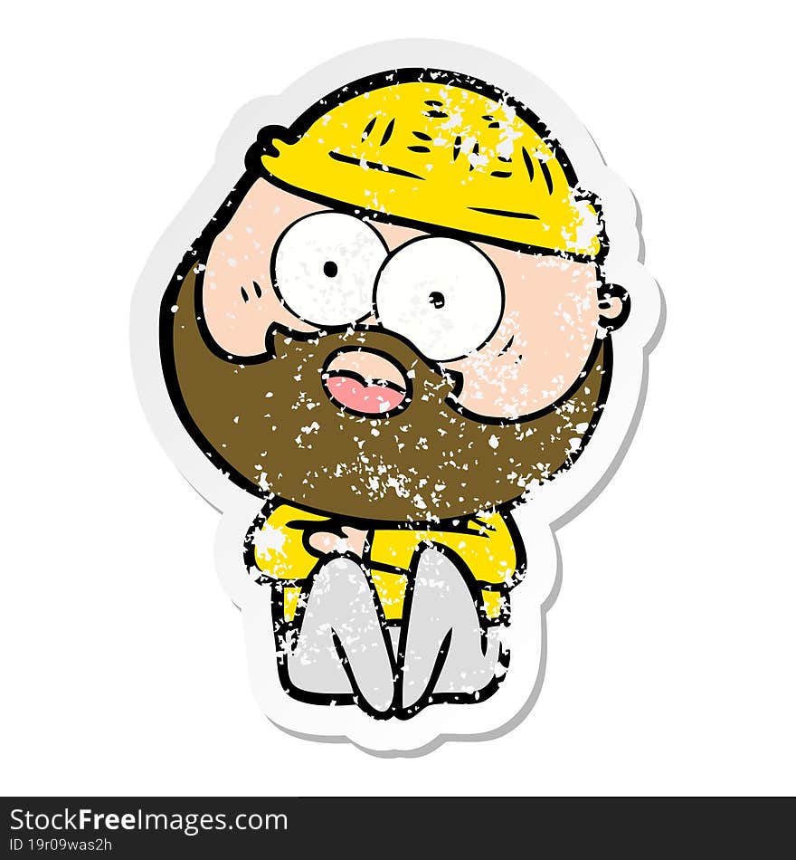 Distressed Sticker Of A Cartoon Surprised Bearded Man