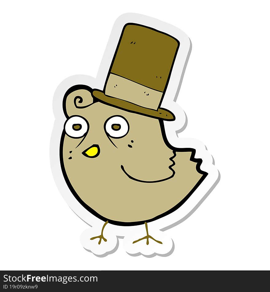 Sticker Of A Cartoon Bird Wearing Hat