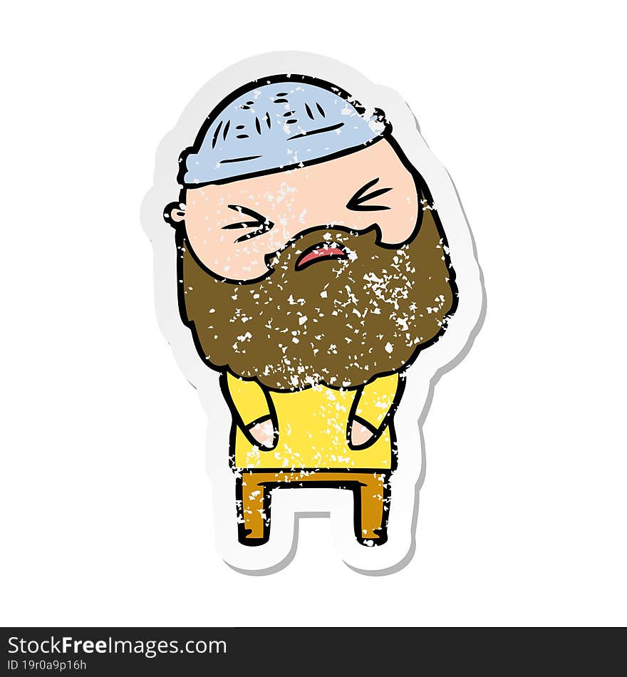 distressed sticker of a cartoon man with beard