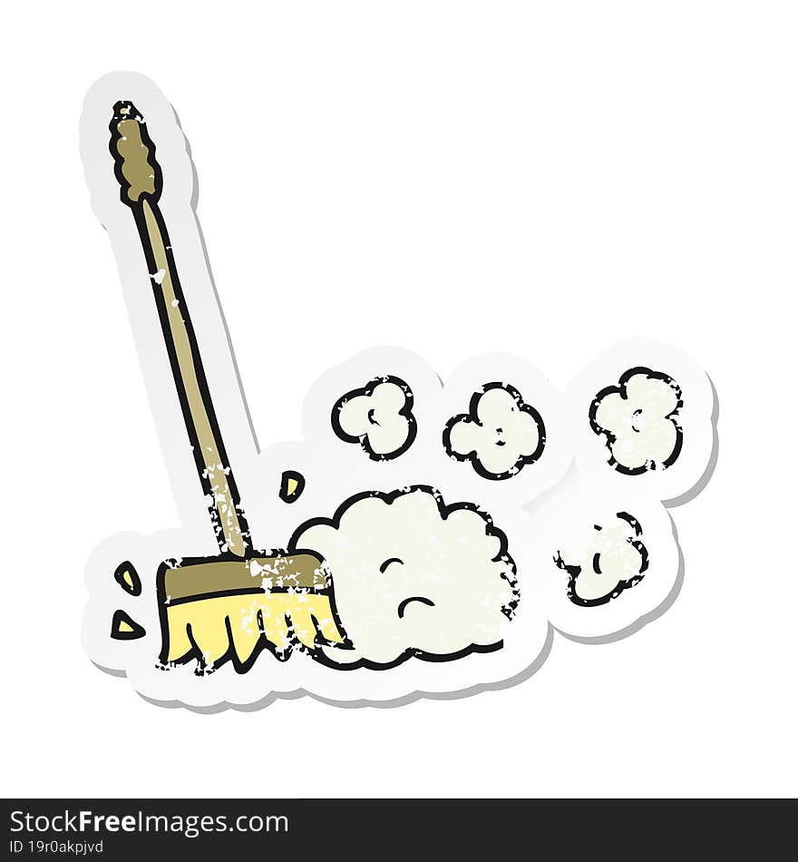 retro distressed sticker of a cartoon sweeping brush