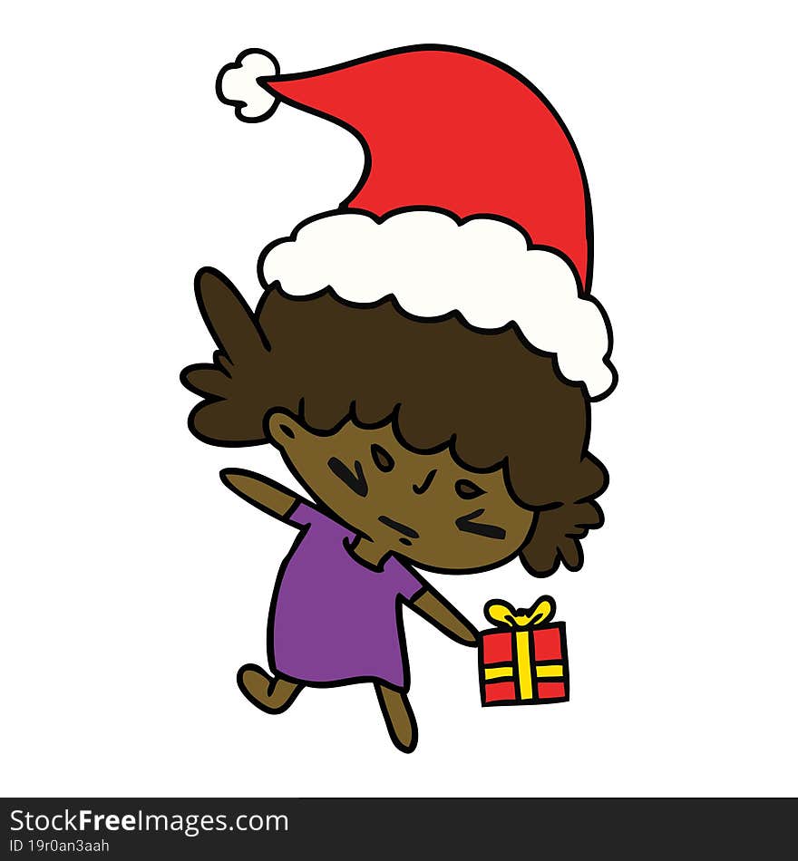 christmas cartoon of kawaii girl