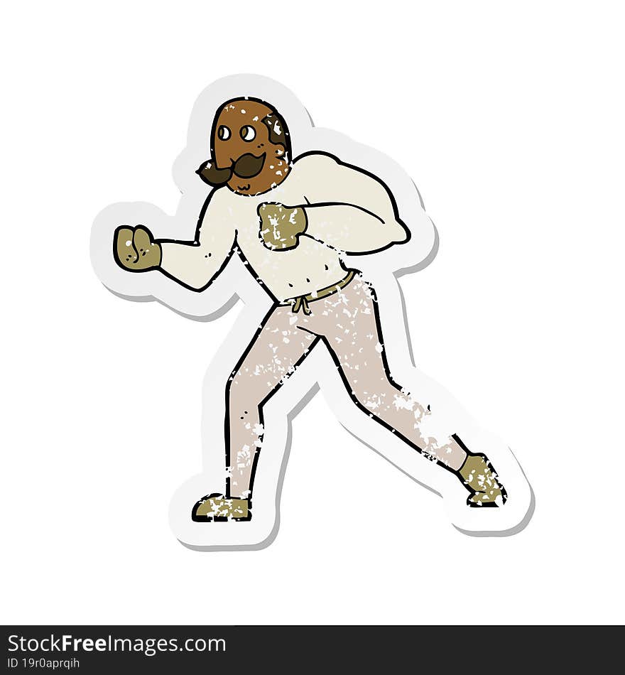 retro distressed sticker of a cartoon retro boxer man