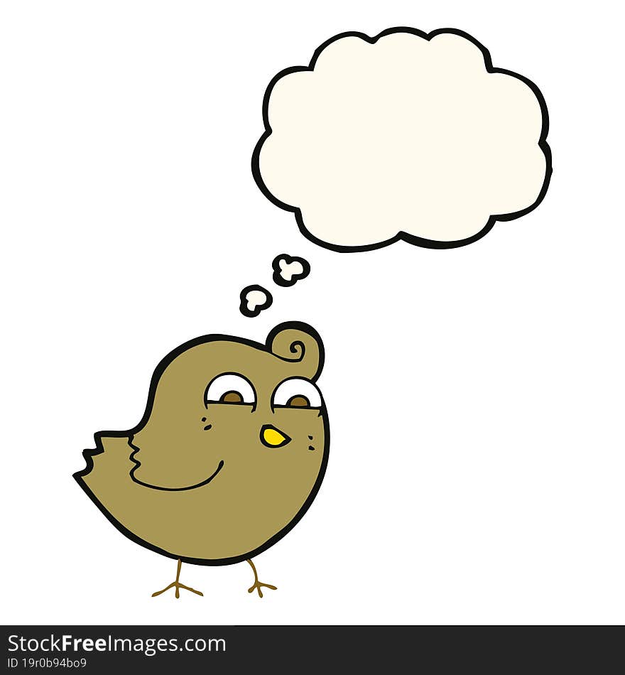 cartoon funny bird with thought bubble