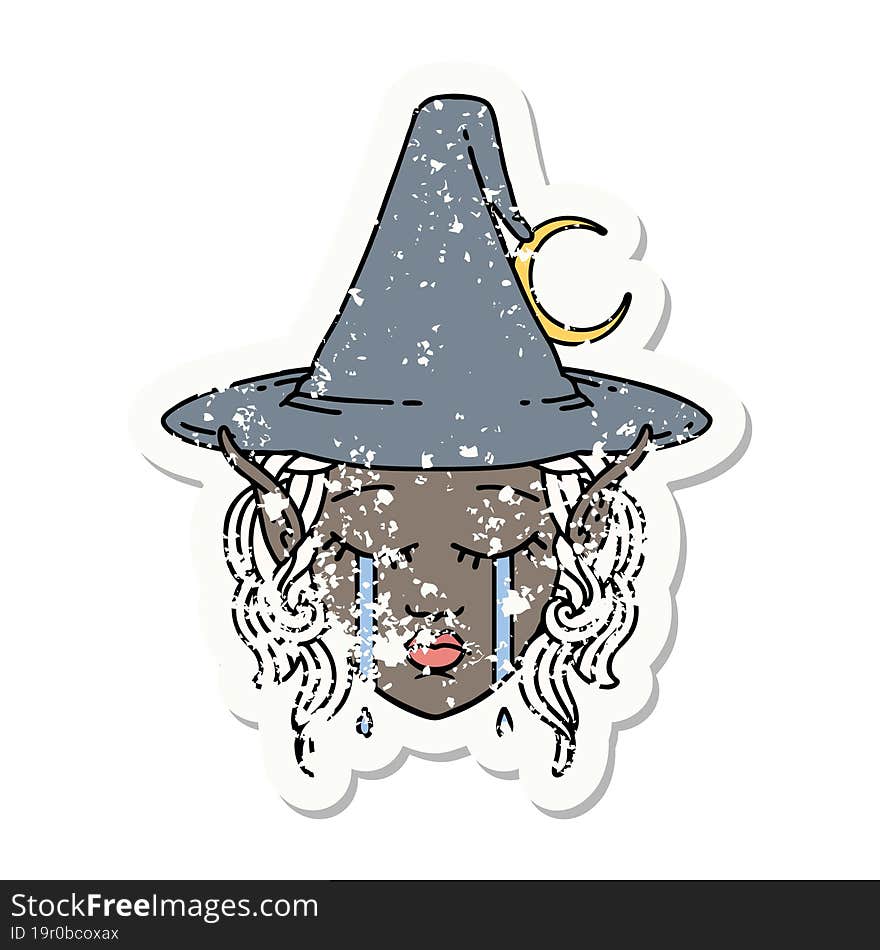 Retro Tattoo Style crying elf mage character face. Retro Tattoo Style crying elf mage character face