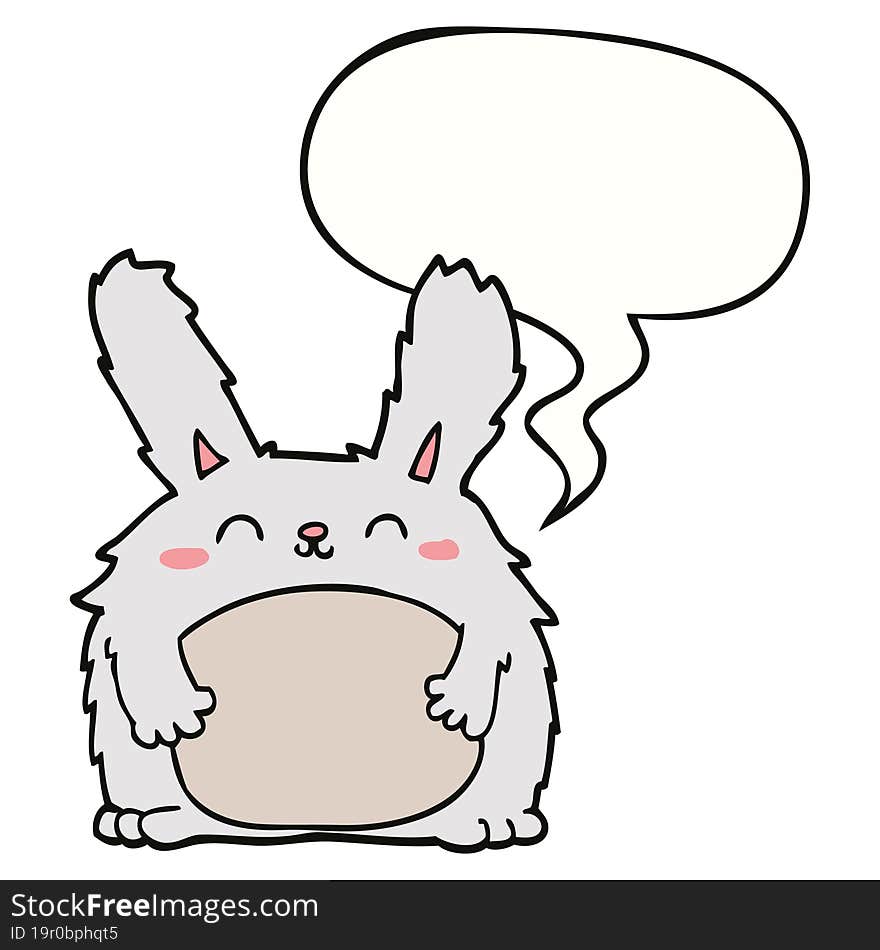 cartoon furry rabbit with speech bubble. cartoon furry rabbit with speech bubble